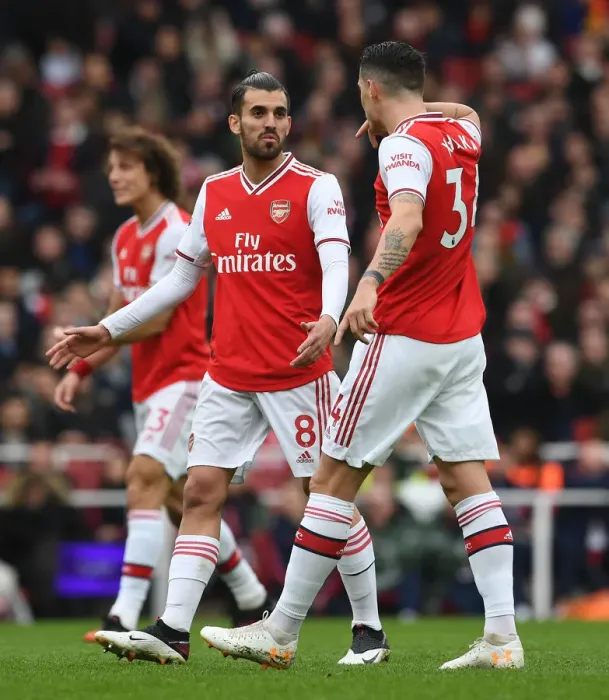 Framed Print : Arsenal: Cebalos and Xhaka in Deep Conversation during Arsenal v West Ham United, Premier League 2019-20