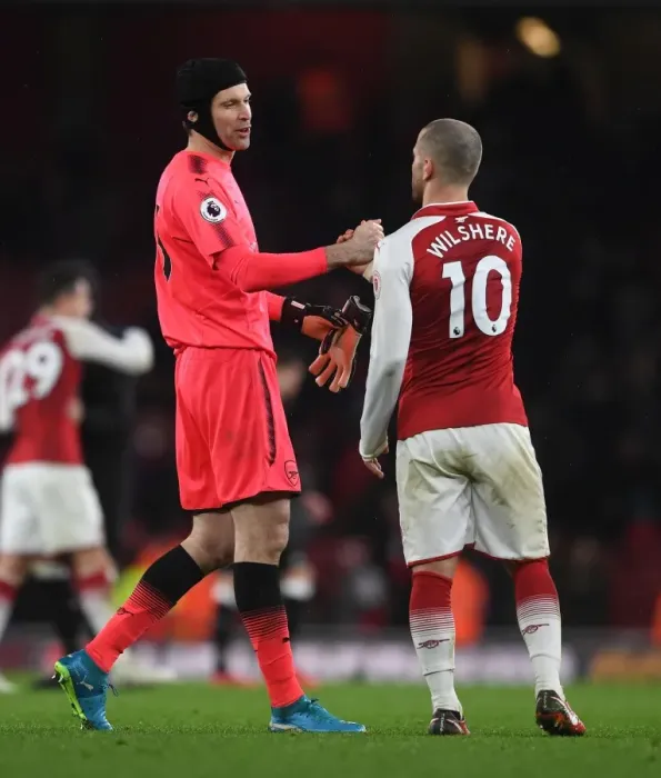 Framed Print : Arsenal: Cech and Wilshere Celebrate Victory over Newcastle United