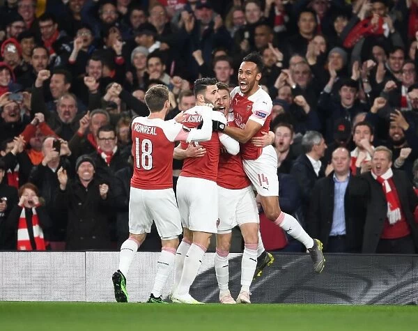Arsenal Celebrate Aaron Ramsey's Goal Against Napoli in Europa League Quarterfinal