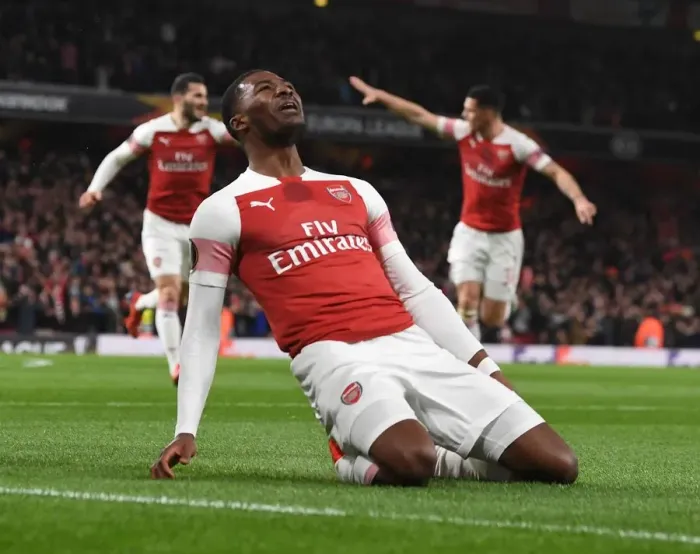 Framed Print : Arsenal Celebrate Ainsley Maitland-Niles's Goal: Europa League Victory Over Stade Rennais (2018-19) Framed Print : Arsenal Celebrate Ainsley Maitland-Niles's Goal: Europa League Victory Over Stade Rennais (2018-19)