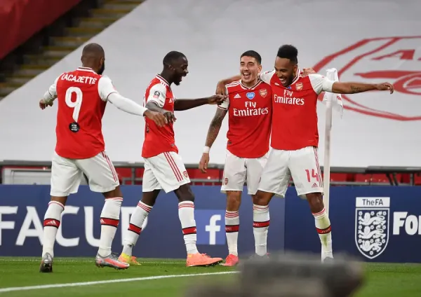 Arsenal Celebrate Aubameyang's Goal: FA Cup Semi-Final Print 2019