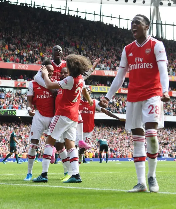 Framed Print : Arsenal Celebrate Aubameyang's Goal Against Burnley, 2019-20 Premier League Framed Print : Arsenal Celebrate Aubameyang's Goal Against Burnley, 2019-20 Premier League