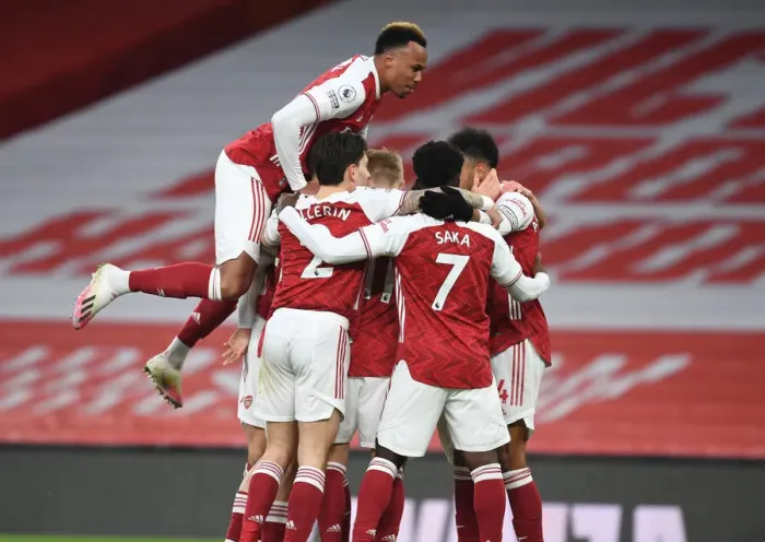 Framed Print : Arsenal Celebrate Aubameyang's Goal Against Leeds United, Premier League 2020-21 Framed Print : Arsenal Celebrate Aubameyang's Goal Against Leeds United, Premier League 2020-21