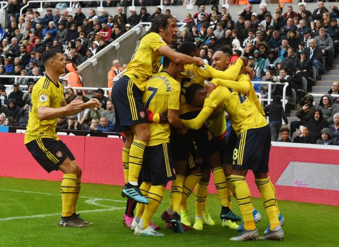 Framed Print : Arsenal Celebrate Aubameyang's Goal Against Newcastle United - Premier League 2019-20 Framed Print : Arsenal Celebrate Aubameyang's Goal Against Newcastle United - Premier League 2019-20