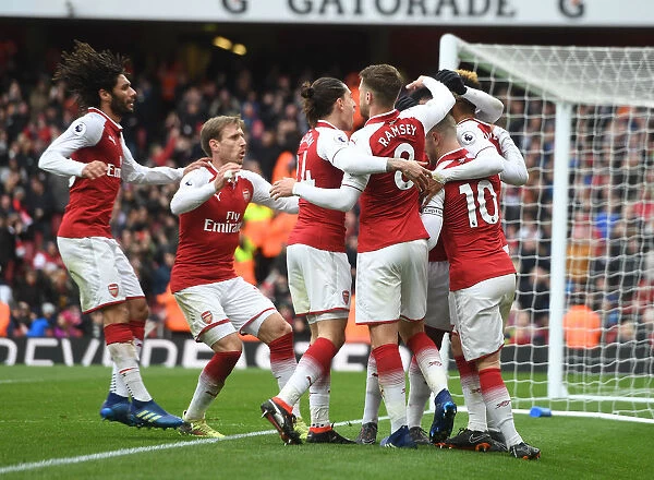 Arsenal Celebrate Aubameyang's Goal Against Stoke City, April 2018