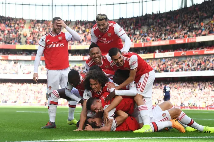 Framed Print : Arsenal Celebrate: David Luiz Scores Against AFC Bournemouth in Premier League (2019-20)
