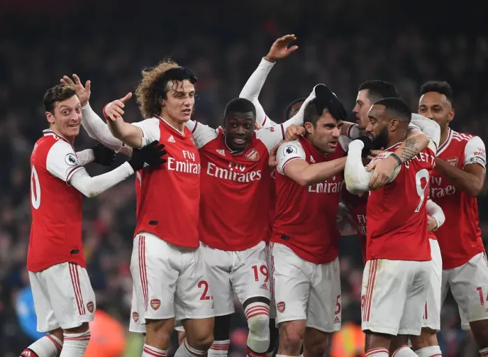 Framed Print : Arsenal Celebrate Double Strike: Sokratis and Team Overpower Manchester United in Premier League Clash Framed Print : Arsenal Celebrate Double Strike: Sokratis and Team Overpower Manchester United in Premier League Clash