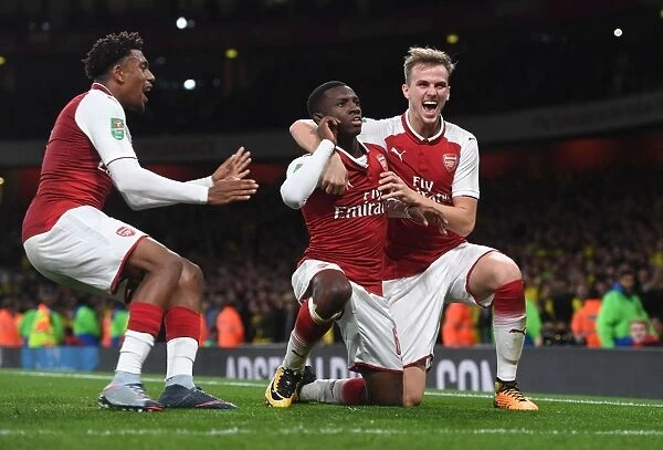 Arsenal Celebrate Eddie Nketiah's Goal Against Norwich City - Carabao Cup 2017-18