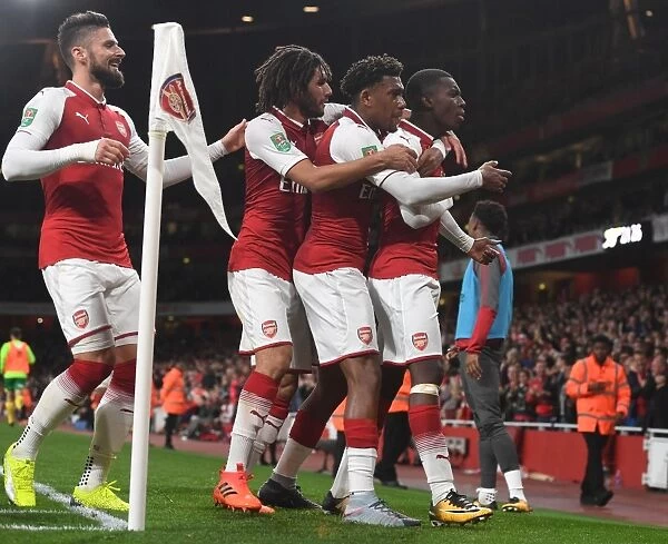 Arsenal Celebrate Eddie Nketiah's Goal Against Norwich City: A Team Effort by Nketiah, Iwobi, Elneny, and Giroud