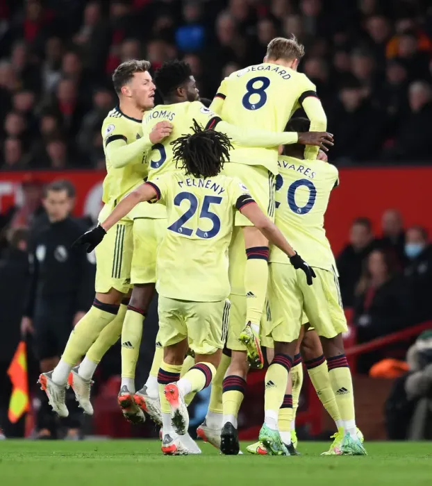 Framed Print : Arsenal Celebrate Emile Smith Rowe's Goal Against Manchester United (2020-21)