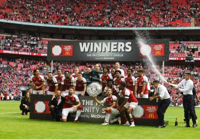 Framed Print : Arsenal Celebrate FA Community Shield Victory over Chelsea (2017-18) Framed Print : Arsenal Celebrate FA Community Shield Victory over Chelsea (2017-18)