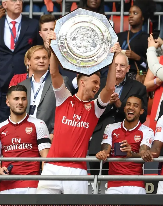 Framed Print : Arsenal Celebrate FA Community Shield Victory: Kolasinac, Holding, Walcott