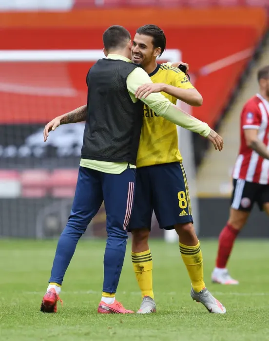Framed Print : Arsenal Celebrate FA Cup Quarterfinal Victory Over Sheffield United: Dani Ceballos and Hector Bellerin Embrace Framed Print : Arsenal Celebrate FA Cup Quarterfinal Victory Over Sheffield United: Dani Ceballos and Hector Bellerin Embrace