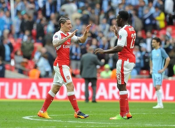 Arsenal Celebrate FA Cup Semi-Final Victory Over Manchester City: Hector Bellerin and Danny Welbeck