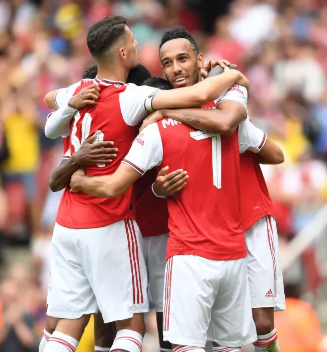 Framed Print : Arsenal Celebrate First Goal: Aubameyang, Xhaka, Mkhitaryan vs. Olympique Lyonnais - Emirates Cup 2019 Framed Print : Arsenal Celebrate First Goal: Aubameyang, Xhaka, Mkhitaryan vs. Olympique Lyonnais - Emirates Cup 2019