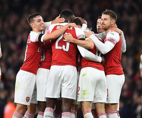 Arsenal Celebrate First Goal Against Blackpool in Carabao Cup