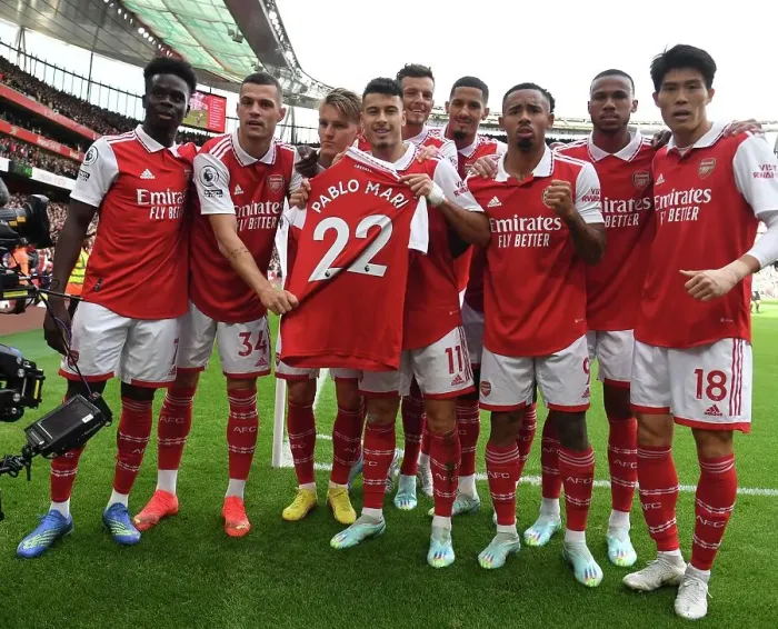 Framed Print : Arsenal Celebrate First Goal vs. Nottingham Forest: Pablo Mari's Shirt Triumph