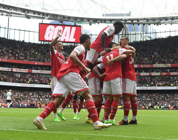 Arsenal Celebrate Gabriel Jesus's Goal: Arsenal FC vs. Tottenham Hotspur, Premier League 2022-23