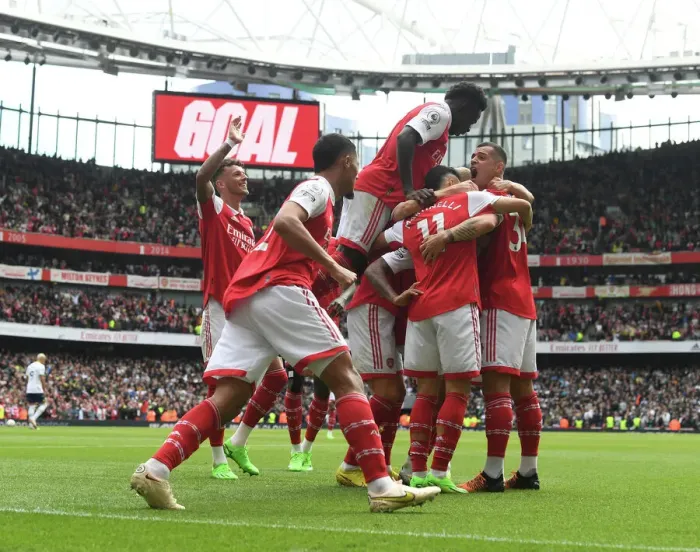 Framed Print : Arsenal Celebrate Gabriel Jesus's Goal: Arsenal FC vs. Tottenham Hotspur, Premier League 2022-23