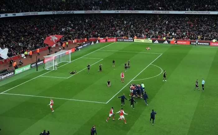 Framed Print : Arsenal Celebrate Third Goal Against AFC Bournemouth in 2022-23 Premier League