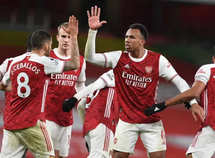 Framed Print : Arsenal Celebrate Goal Against Southampton in Empty Emirates Stadium, Premier League 2020-21