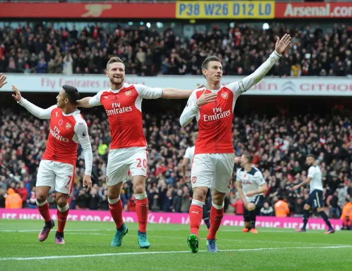 Framed Print : Arsenal Celebrate Goal Against Tottenham in 2016-17 Premier League Clash