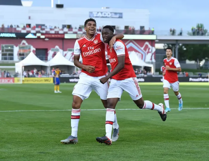 Framed Print : Arsenal Celebrate Goals Against Colorado Rapids in 2019 Pre-Season Friendly