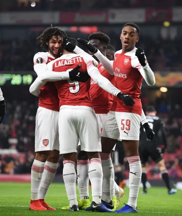 Framed Print : Arsenal Celebrate: Lacazette Scores in Europa League Win vs Qarabag (2018-19)