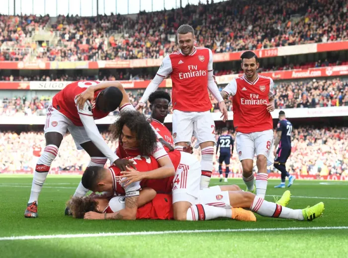 Framed Print : Arsenal Celebrate: Luiz Scores Against Bournemouth in 2019-20 Premier League