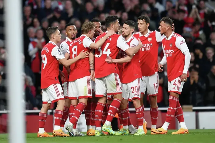 Framed Print : Arsenal Celebrate Martin Odegaard's Goal Against Chelsea in 2022-23 Premier League