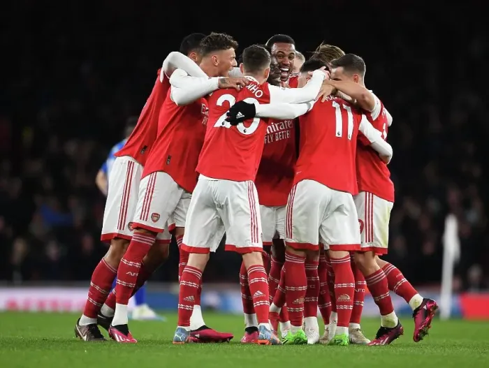 Framed Print : Arsenal Celebrate Martinelli's Brace: Arsenal FC vs Everton FC, Premier League 2022-23