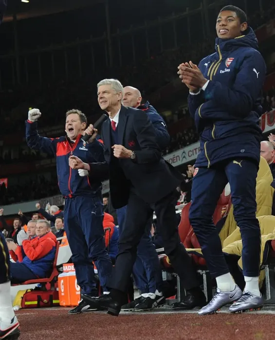 Framed Print : Arsenal Celebrate Mesut Ozil's Goal Against Bournemouth: Wenger, Bould, Lewin, and Reine-Adelaide Rejoice