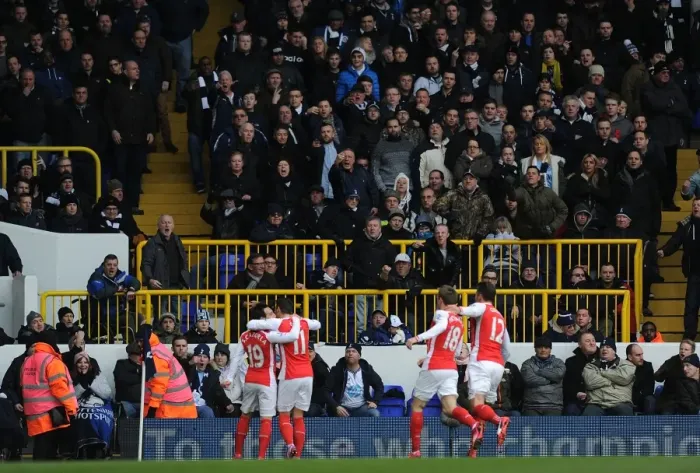 Framed Print : Arsenal Celebrate Mesut Ozil's Goal Against Tottenham Hotspur in the Premier League