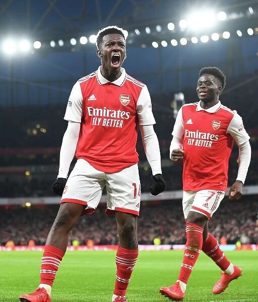 Arsenal Celebrate: Nketiah and Saka's Goals Against Manchester United (2022-23)