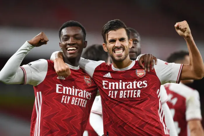 Framed Print : Arsenal Celebrate: Nketiah Scores Second Goal vs. West Ham United (2020-21)