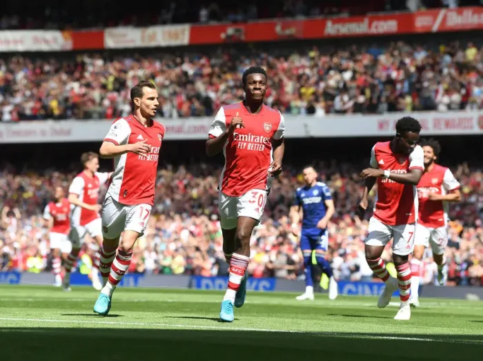 Framed Print : Arsenal Celebrate: Nketiah Scores Second Goal vs. Leeds United (2021-22)