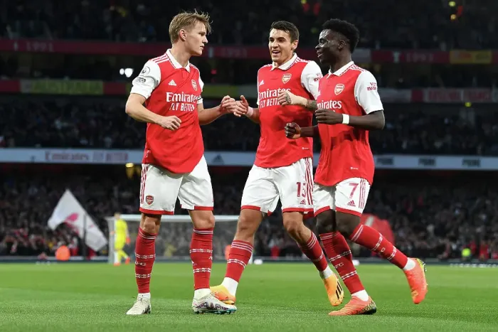 Framed Print : Arsenal Celebrate as Odegaard Scores First Goal Against Chelsea in 2022-23 Premier League Clash Framed Print : Arsenal Celebrate as Odegaard Scores First Goal Against Chelsea in 2022-23 Premier League Clash