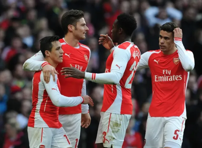 Framed Print : Arsenal Celebrate: Olivier Giroud, Alexis Sanchez, Danny Welbeck, and Gabriel's Goals vs Middlesbrough (FA Cup 2015)