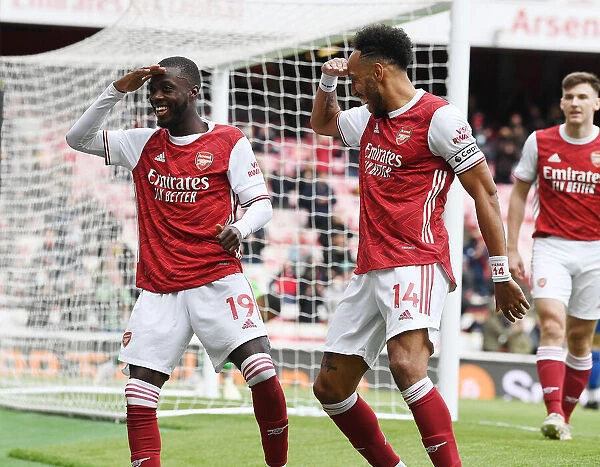 Arsenal Celebrate: Pepe and Aubameyang Score in Arsenal v Brighton & Hove Albion (2021)