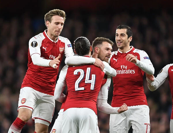 Arsenal Celebrate Ramsey's Goal: Monreal, Bellerin, Mkhitaryan vs CSKA Moscow, Europa League 2018