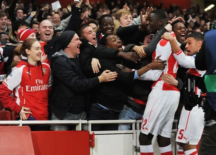 Framed Print : Arsenal Celebrate as Sanogo Scores First Goal vs. Borussia Dortmund in 2014-15 Champions League Framed Print : Arsenal Celebrate as Sanogo Scores First Goal vs. Borussia Dortmund in 2014-15 Champions League
