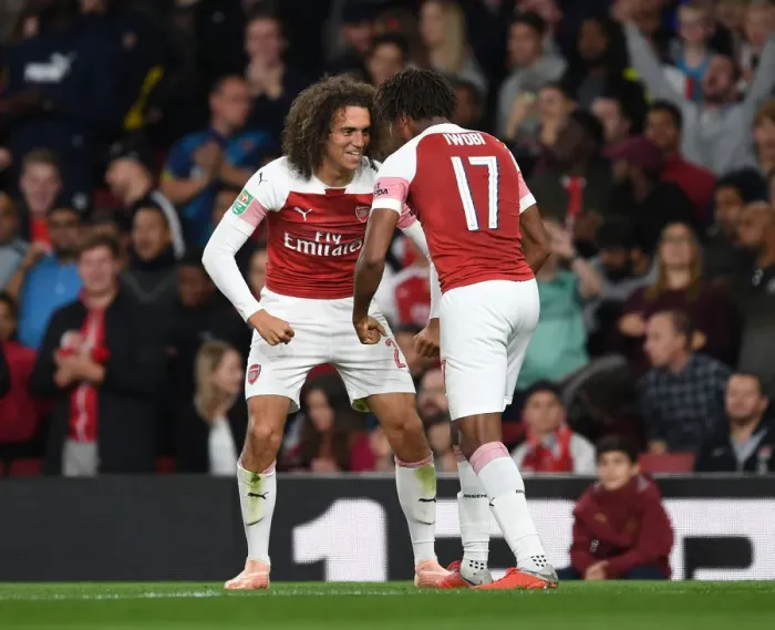 Framed Print : Arsenal Celebrate Second Goal: Guendouzi and Iwobi, Carabao Cup 2018-19