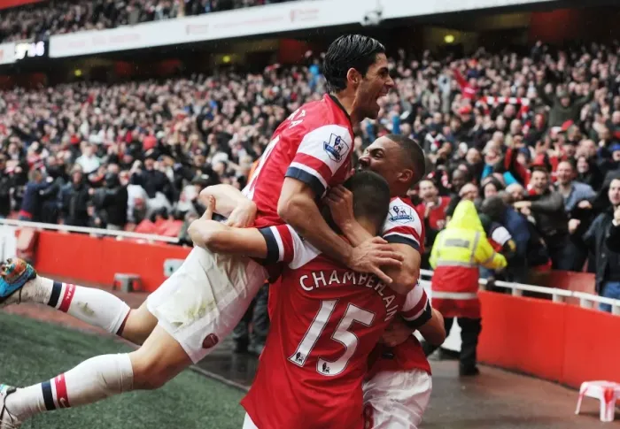 Framed Print : Arsenal Celebrate Second Goal Against Norwich City (2012-13)