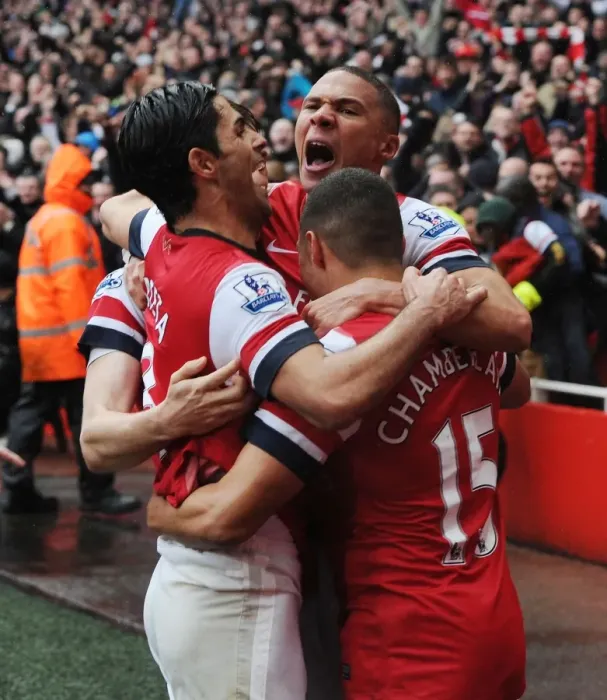 Framed Print : Arsenal Celebrate Second Goal vs. Norwich City (2012-13)