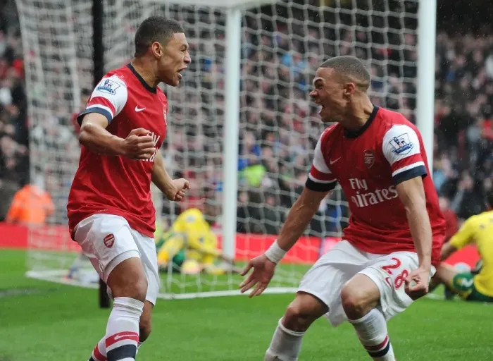 Framed Print : Arsenal Celebrate Second Goal vs. Norwich City (2012-13)