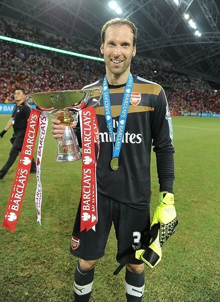 Arsenal Celebrate Victory: Petr Cech Lifts Barclays Asia Trophy After Arsenal's Win Against Everton, 2015
