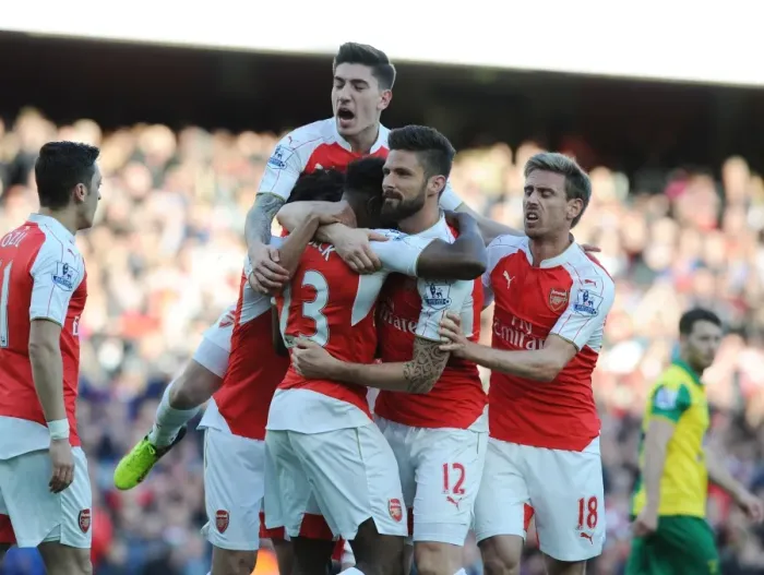 Framed Print : Arsenal Celebrate: Welbeck's Goal Against Norwich City (2015-16) Framed Print : Arsenal Celebrate: Welbeck's Goal Against Norwich City (2015-16)