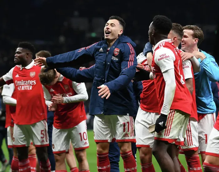 Framed Print : Arsenal Celebrate Win Against Tottenham Hotspur in Premier League Clash (2022-23)