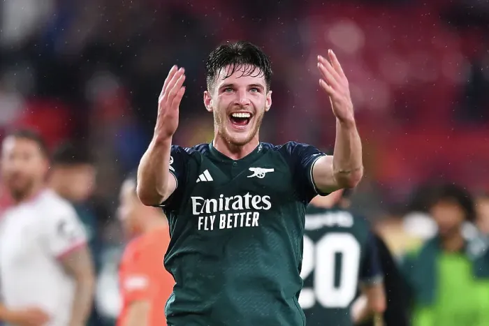 Framed Print : Arsenal Celebrates Champions League Triumph Over Sevilla: Declan Rice's Leading Role Framed Print : Arsenal Celebrates Champions League Triumph Over Sevilla: Declan Rice's Leading Role