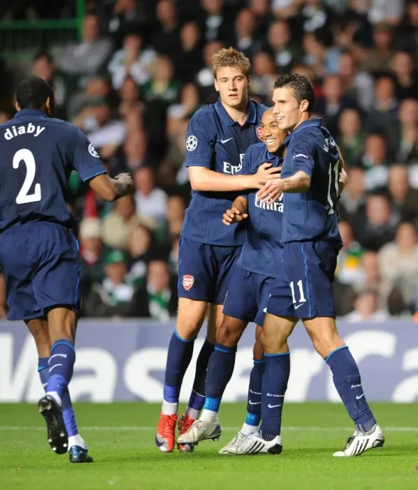Framed Print : Arsenal Celebrates Double Strike: Diaby, Bendtner, Clichy, and van Persie Rejoice after 2-0 Goals vs. Celtic, UEFA Champions League Play-off Round 1st Leg, 2009 Framed Print : Arsenal Celebrates Double Strike: Diaby, Bendtner, Clichy, and van Persie Rejoice after 2-0 Goals vs. Celtic, UEFA Champions League Play-off Round 1st Leg, 2009